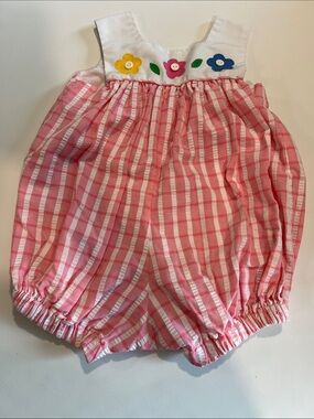 Pink Gingham Baby Bubble Romper with Floral Appliqué - Silvia Whyte, 4T